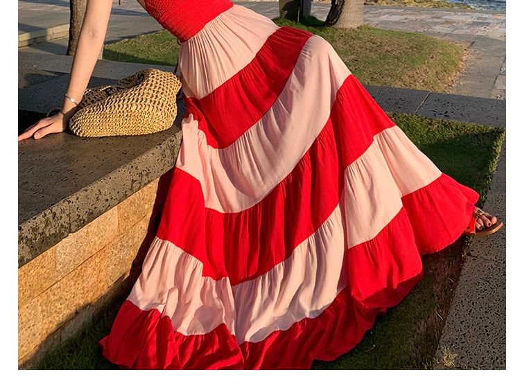 Maxi Halter Sundress Striped