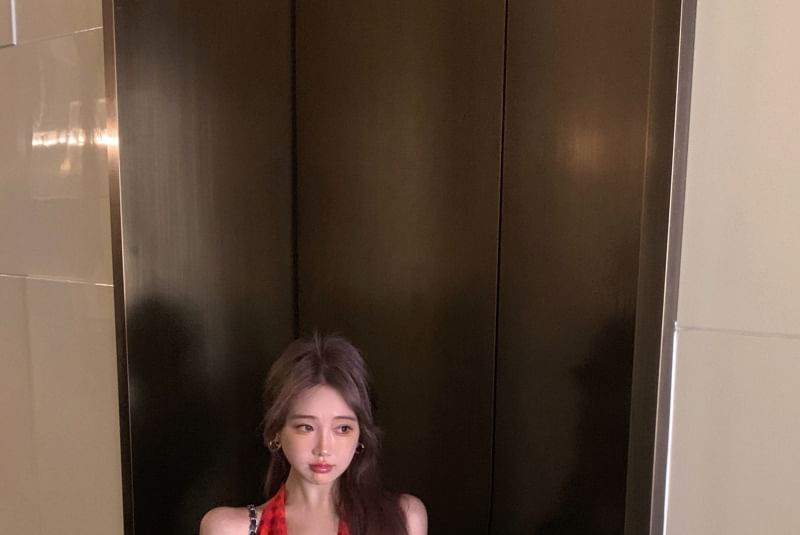 Smock V-Neck Dotted Halter Dress