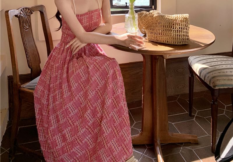 Dress Plaid Strapless Maxi A-Line