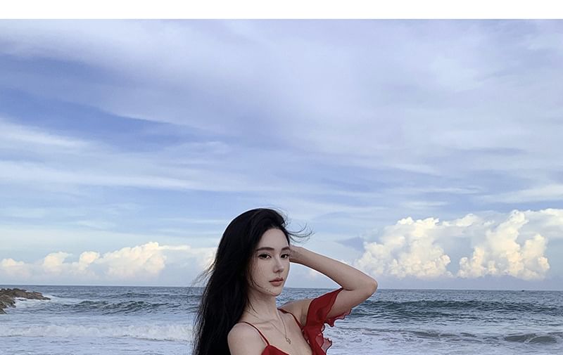 Plain Maxi Ruffle Sundress Cold-Shoulder Asymmetrical