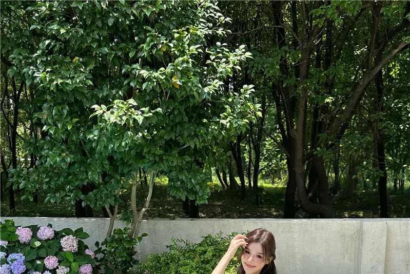 A-Line Plain Slit Spaghetti Strap Dress Maxi Cutout Ruffle