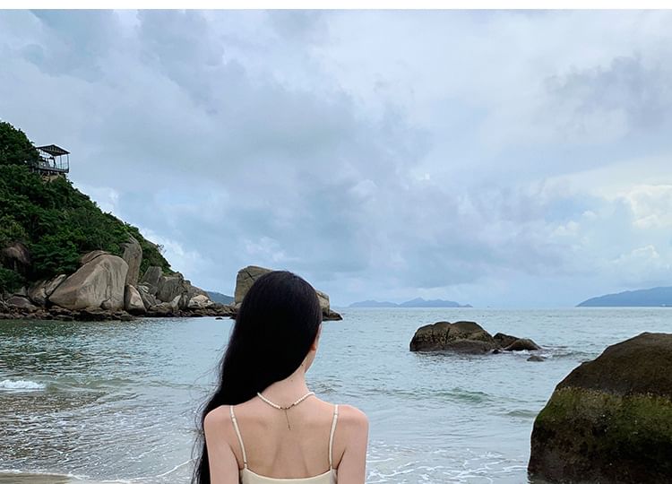 V-Neck Maxi Ruched Plain Slit Strap Spaghetti A-Line Lace Panel