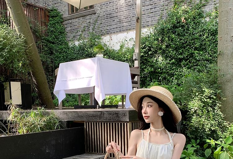 A-Line Strap Spaghetti Maxi Dress Plain