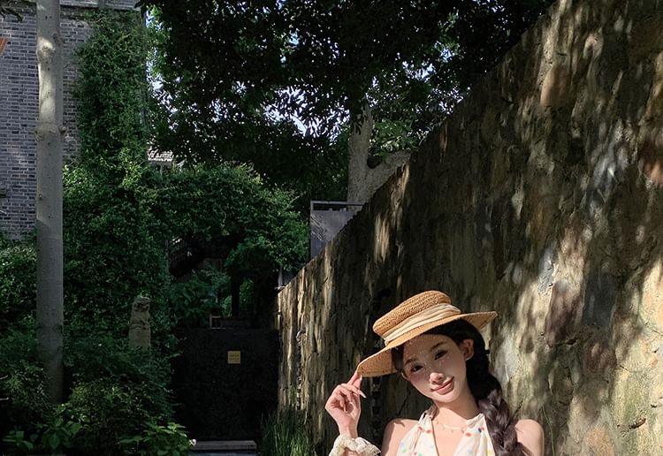 V-Neck Halter Dotted Dress Mini A-Line