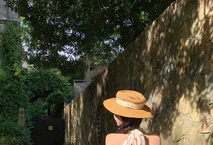 V-Neck Halter Dotted Dress Mini A-Line