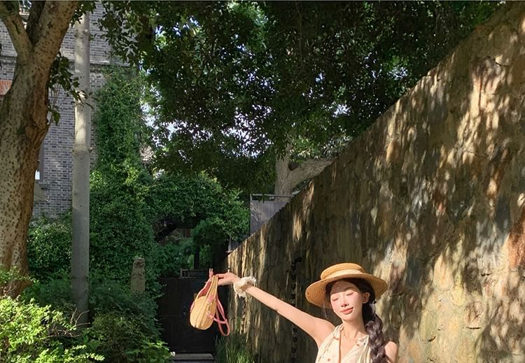 V-Neck Halter Dotted Dress Mini A-Line