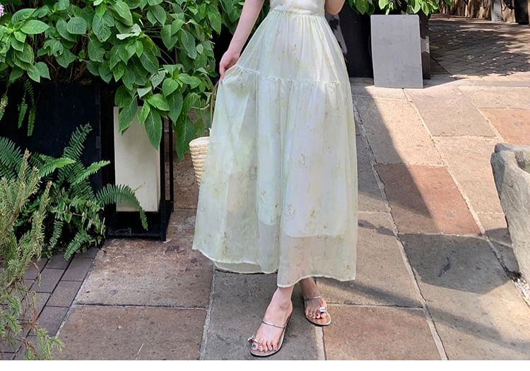 Dress Maxi Up Patterned Strap A-Line Spaghetti Print Lace