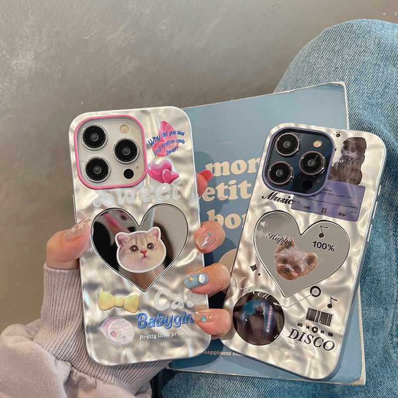 Heart Cat Phone Mirrored Case