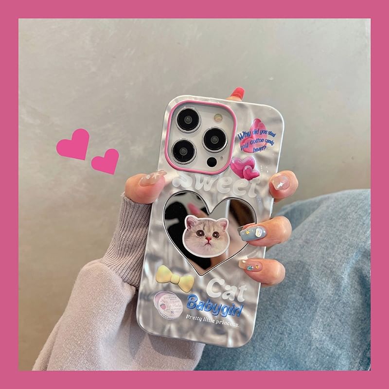 Heart Cat Phone Mirrored Case