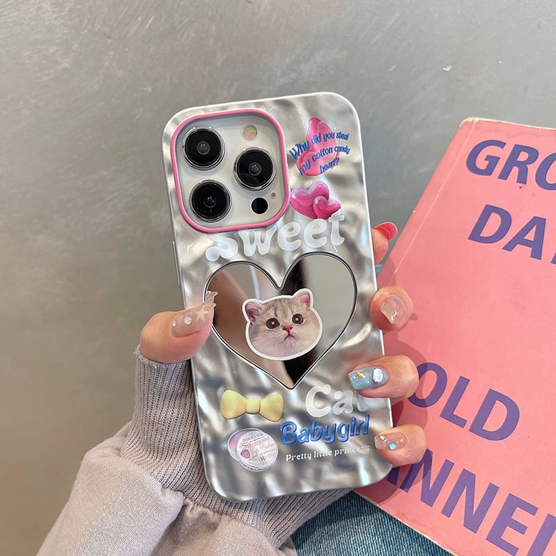 Heart Cat Phone Mirrored Case