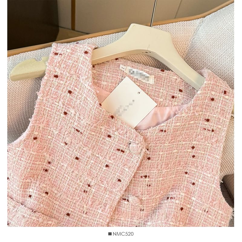V-Neck Tweed Vest Jacket