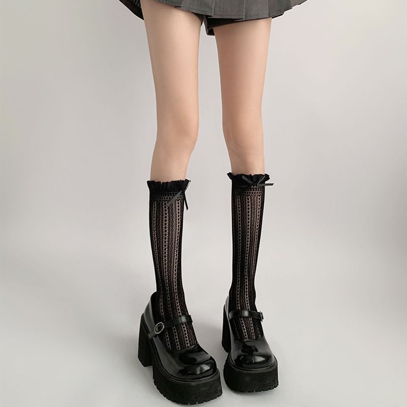 Ruffle Trimmed Knee High Socks Set