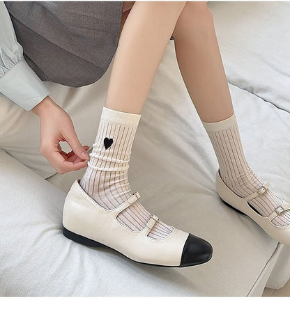 Heart Embroidered Cotton Socks Set