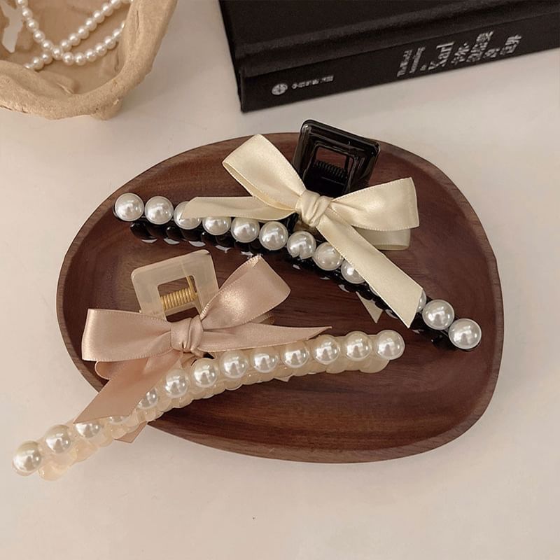 Faux Pearl Bow Accent Hair Claw