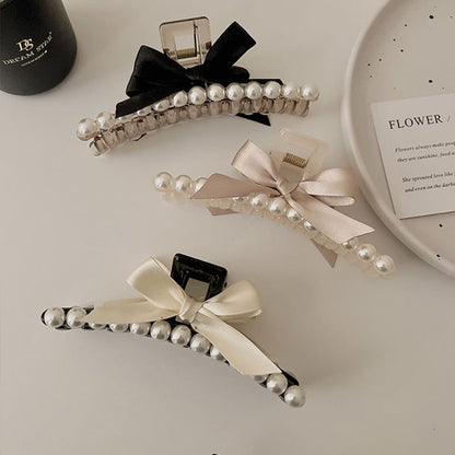 Faux Pearl Bow Accent Hair Claw