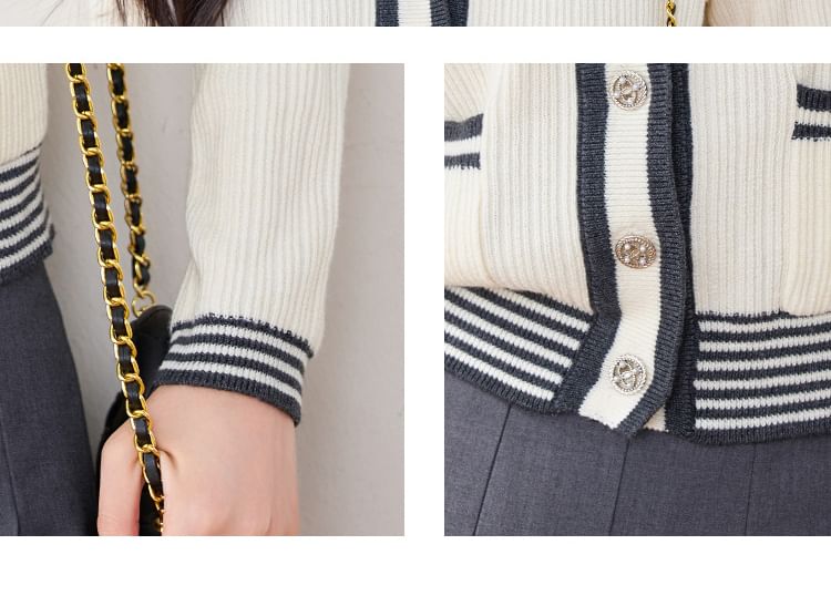 Sailor Collar Striped Cardigan