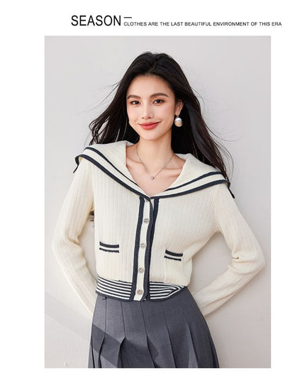 Sailor Collar Striped Cardigan