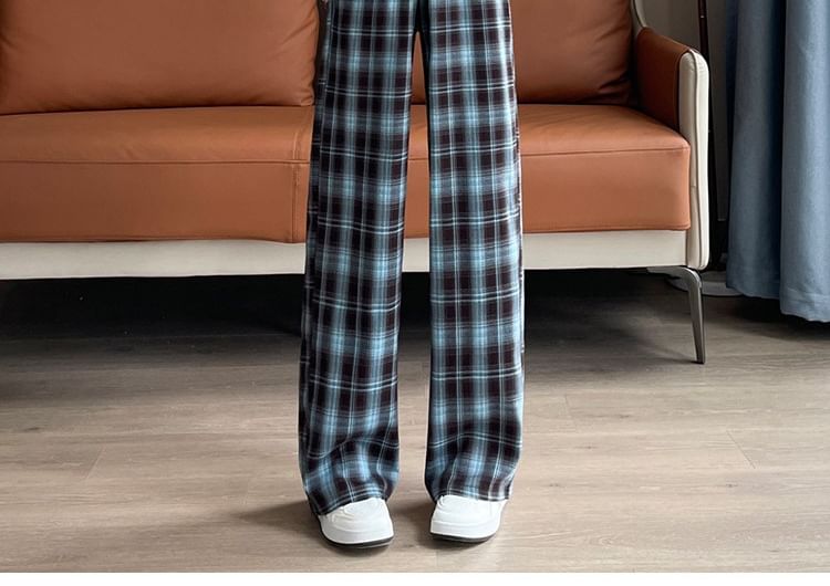 High Rise Plaid Wide Leg Pants (Various Designs)