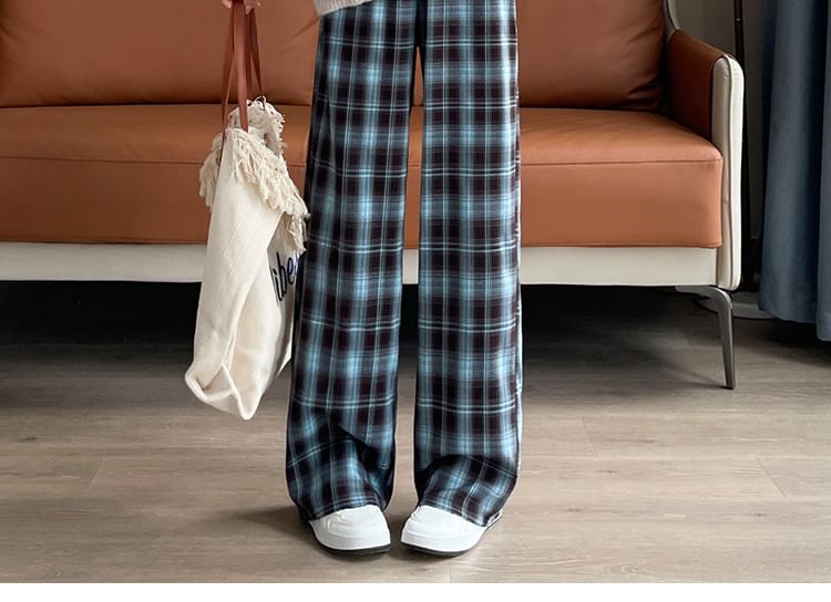 High Rise Plaid Wide Leg Pants (Various Designs)