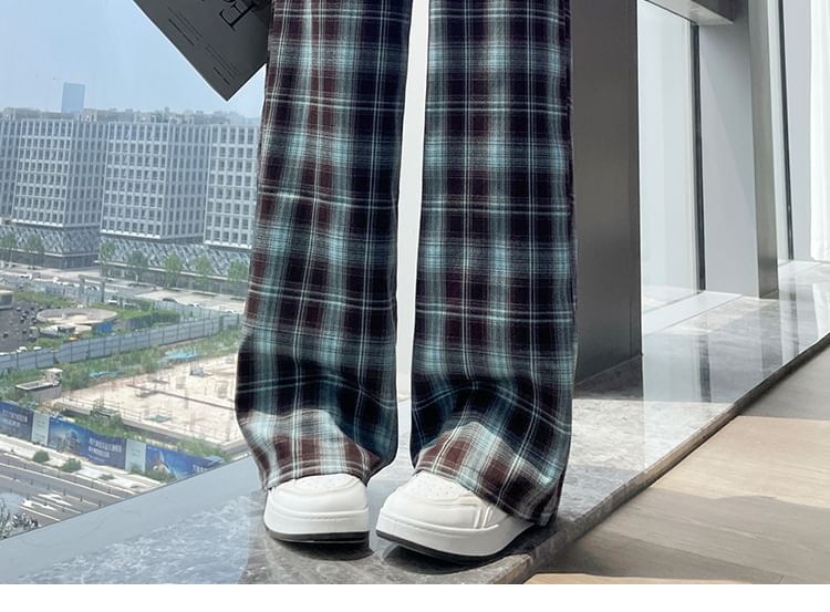 High Rise Plaid Wide Leg Pants (Various Designs)