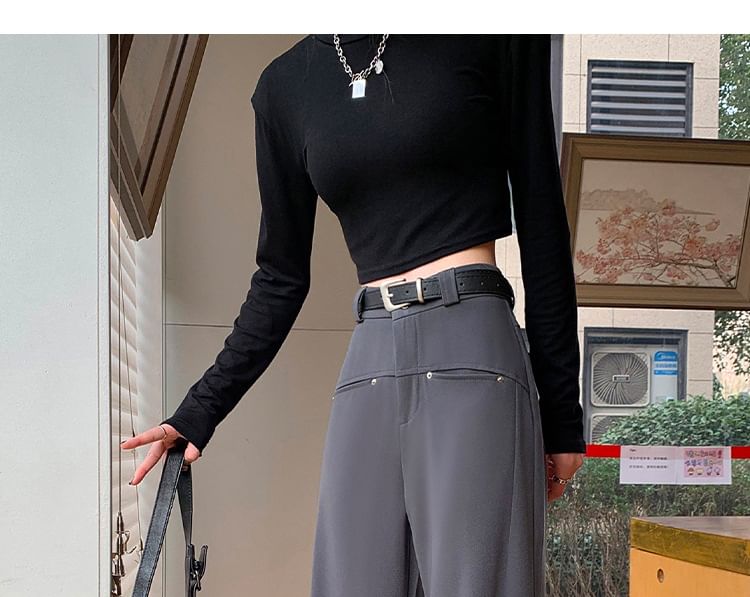 High Rise Plain Wide Leg Pants