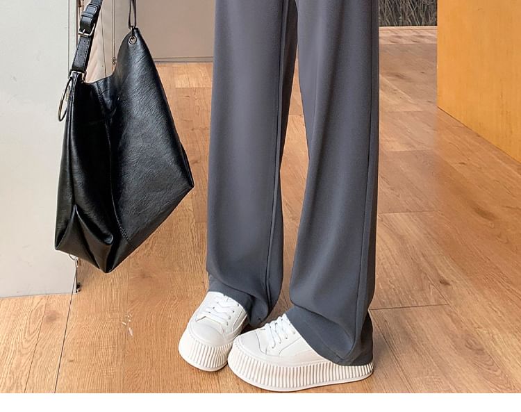 High Rise Plain Wide Leg Pants