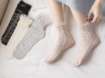 Ruffled Trim Lace Socks