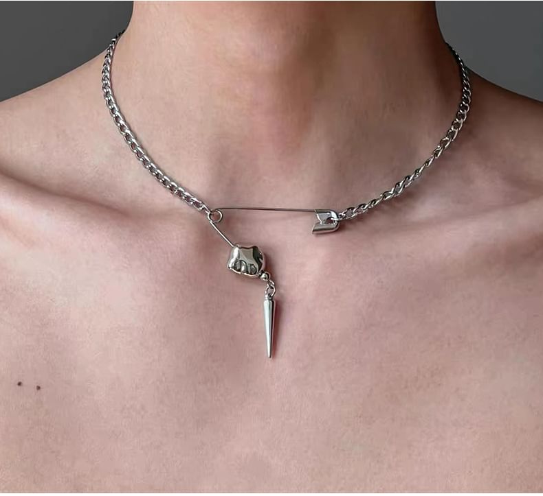 Stud Safety Pin Pendant Alloy Choker