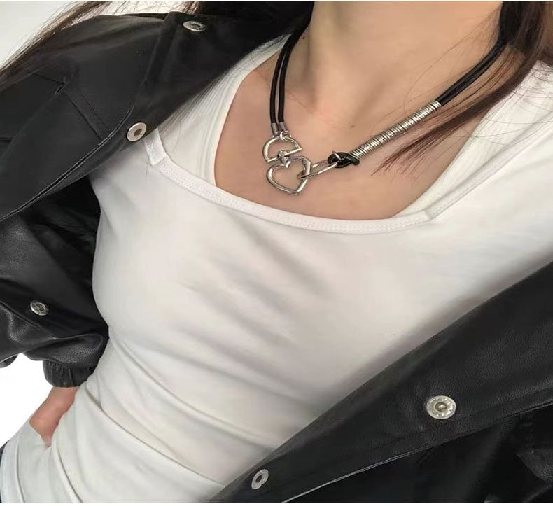 Heart Alloy Faux Leather Choker