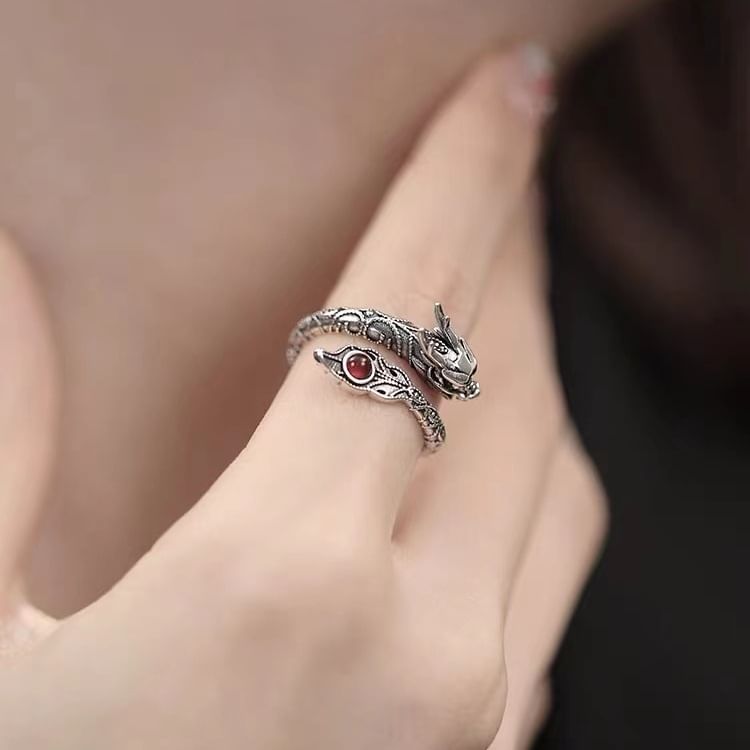 Sterling Silver Dragon Rhinestone Ring