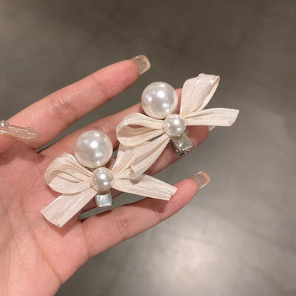 Ribbon Faux Pearl Hair Clip