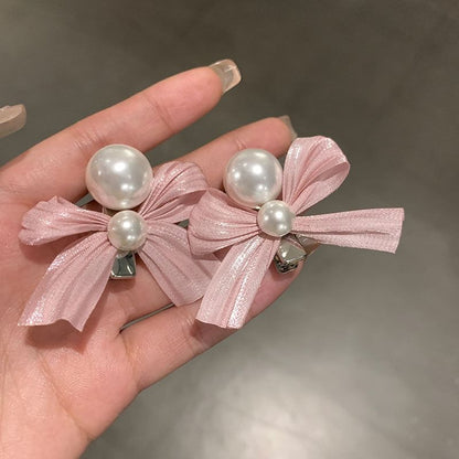 Ribbon Faux Pearl Hair Clip