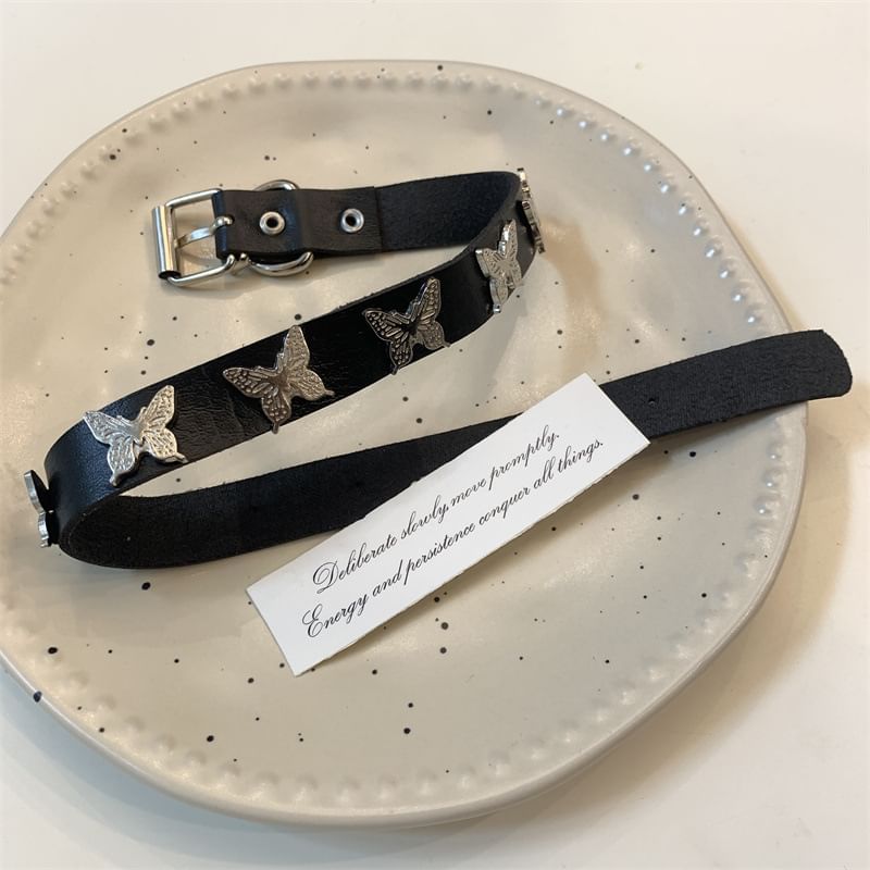 Faux Leather Choker Butterfly