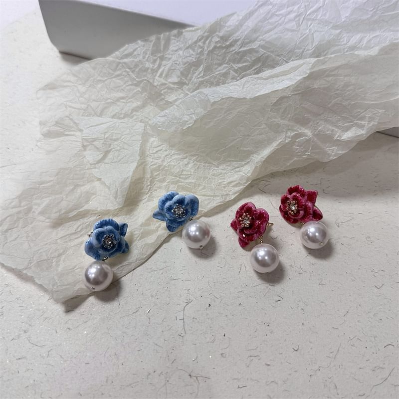 Faux Leather Floral Ball Drop Earring
