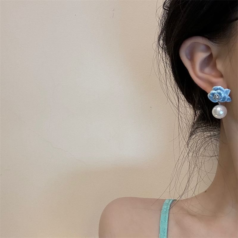 Faux Leather Floral Ball Drop Earring