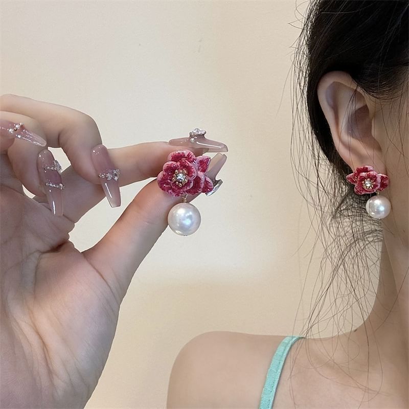 Faux Leather Floral Ball Drop Earring
