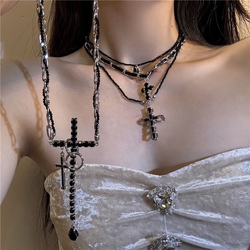 Cross Faux Leather Necklace