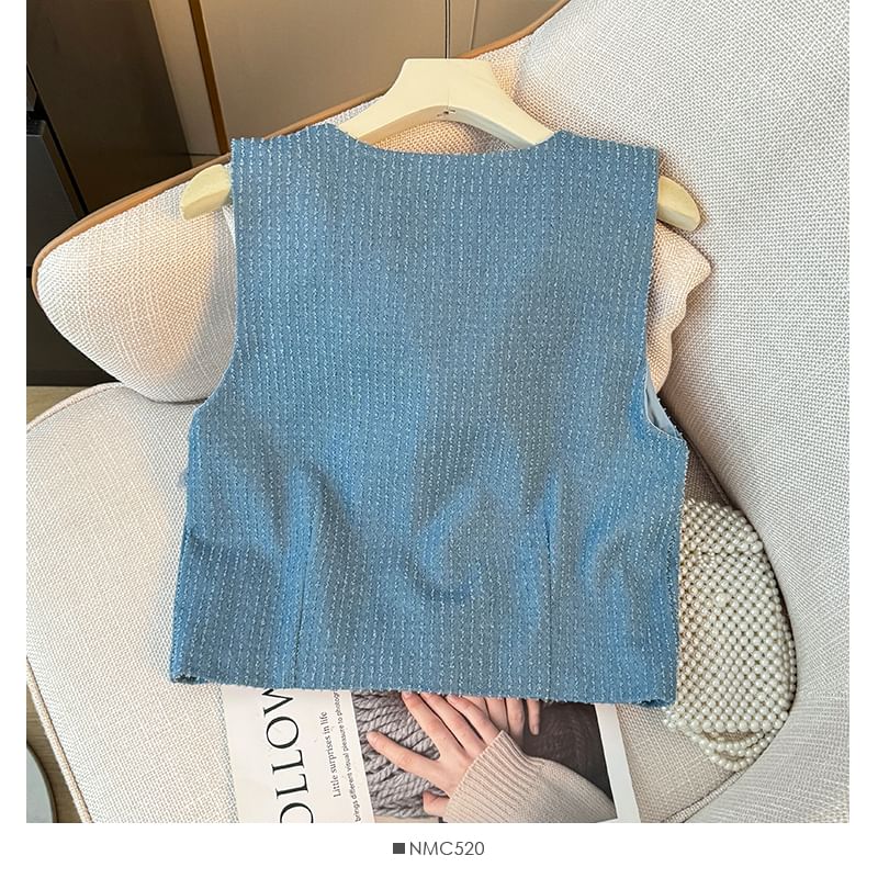 Tweed V-Neck Vest Jacket
