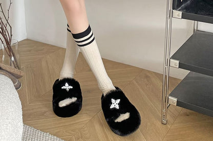 Cross Accent Fluffy Slippers