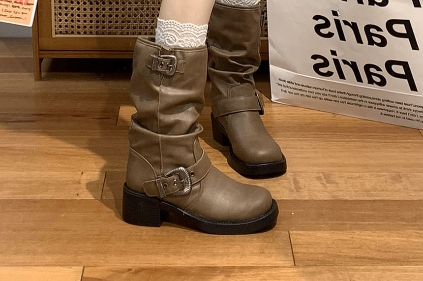 Block Heel buckled Tall Boots