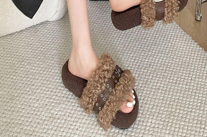 Fleece Buckled Slide Sandals