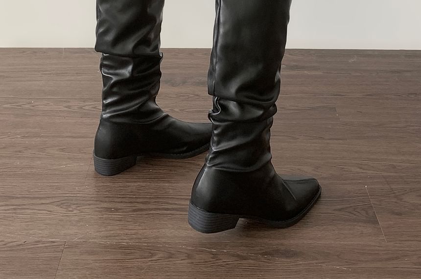 Faux Leather Pointed Tall Boots