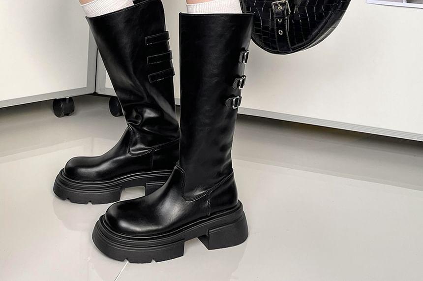 Platform Buckled Knee High Boots