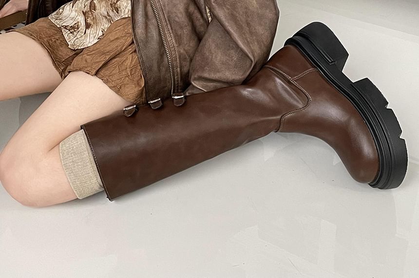 Platform Buckled Knee High Boots