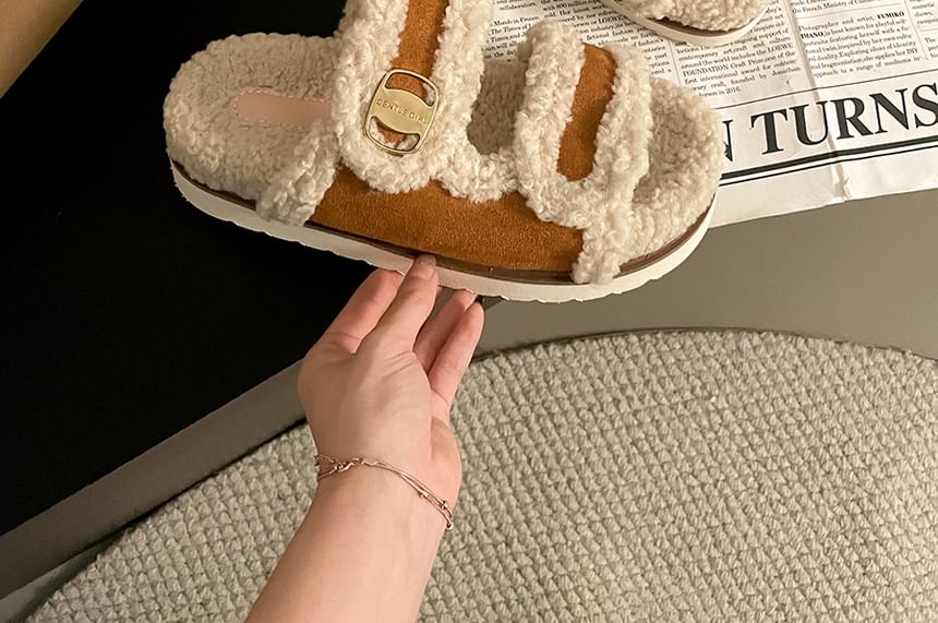 Platform Panel Fleece Slide Sandals