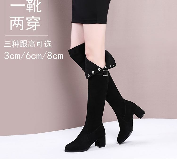 Buckled Chunky Heel Over-The-Knee Boots