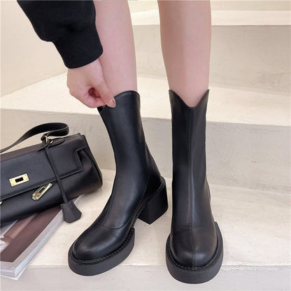 Platform Chunky Heel Mid-Calf Boots