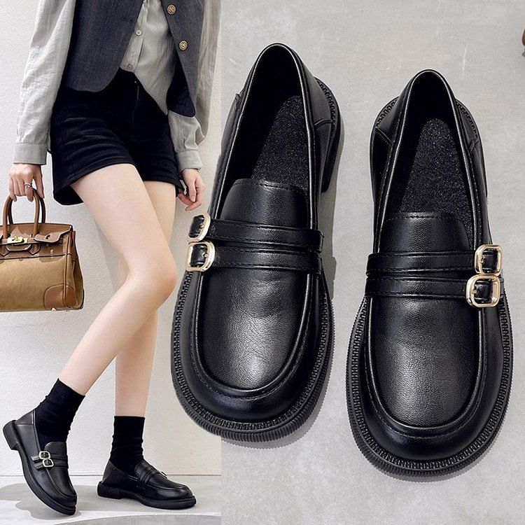 Double-Strap Platform Chunky Heel Loafers