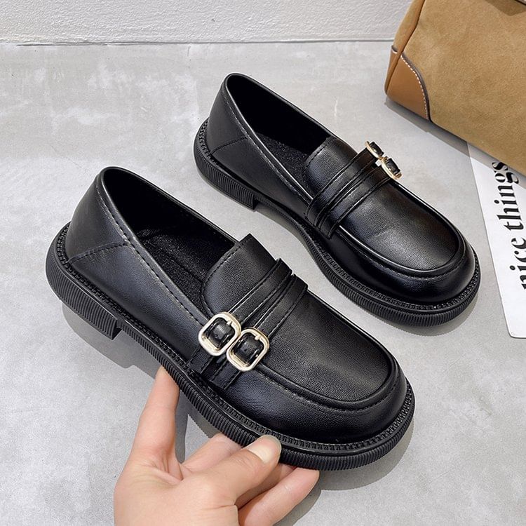 Double-Strap Platform Chunky Heel Loafers