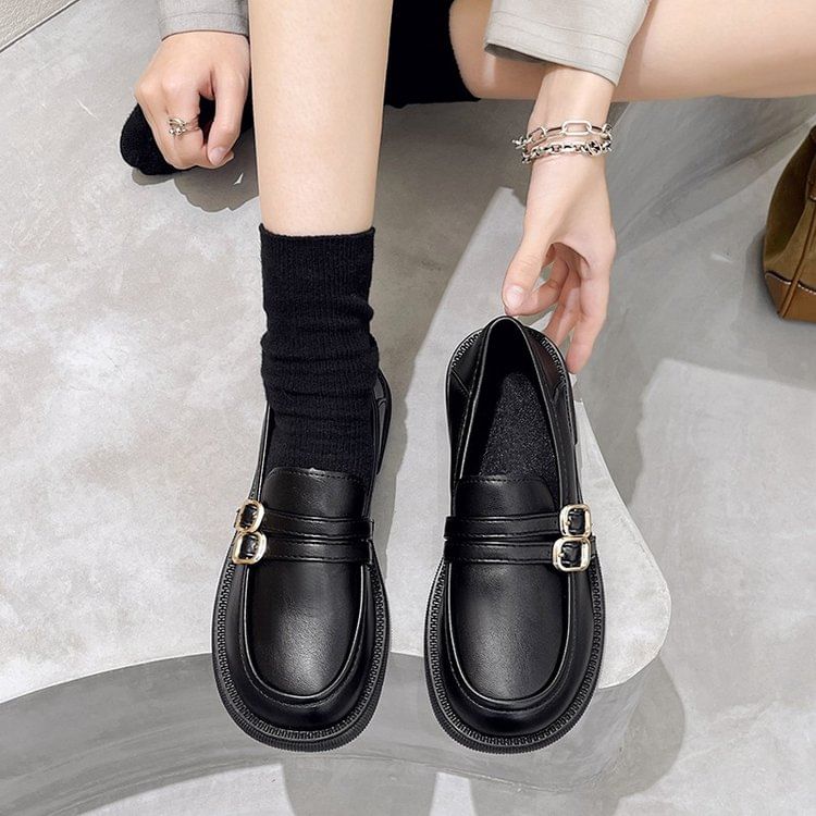 Double-Strap Platform Chunky Heel Loafers